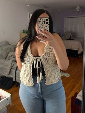 American Eagle Tie Front Crochet Vest